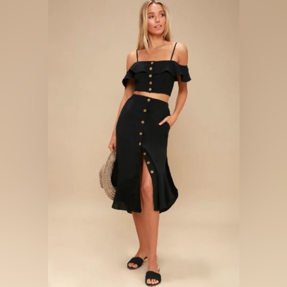 Black Off-the-Shoulder Two Piece Dress - Black M